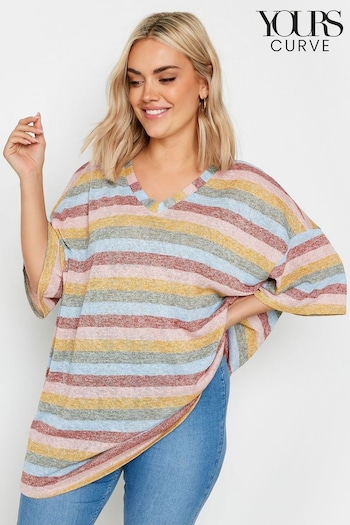 Yours Curve Pink Light YOURS Curve Pink & Orange Striped Oversized T-Shirt (B73151) | £22