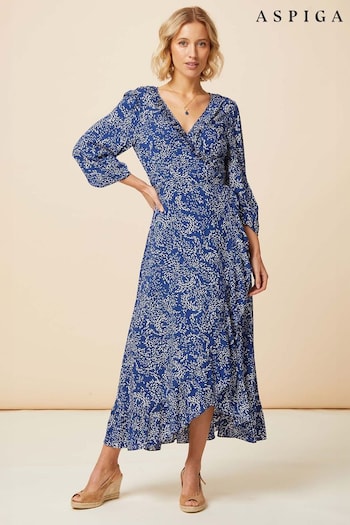 Aspiga Blue Demi EcoVero™ Long Sleeve Wrap Dress (B73211) | £130