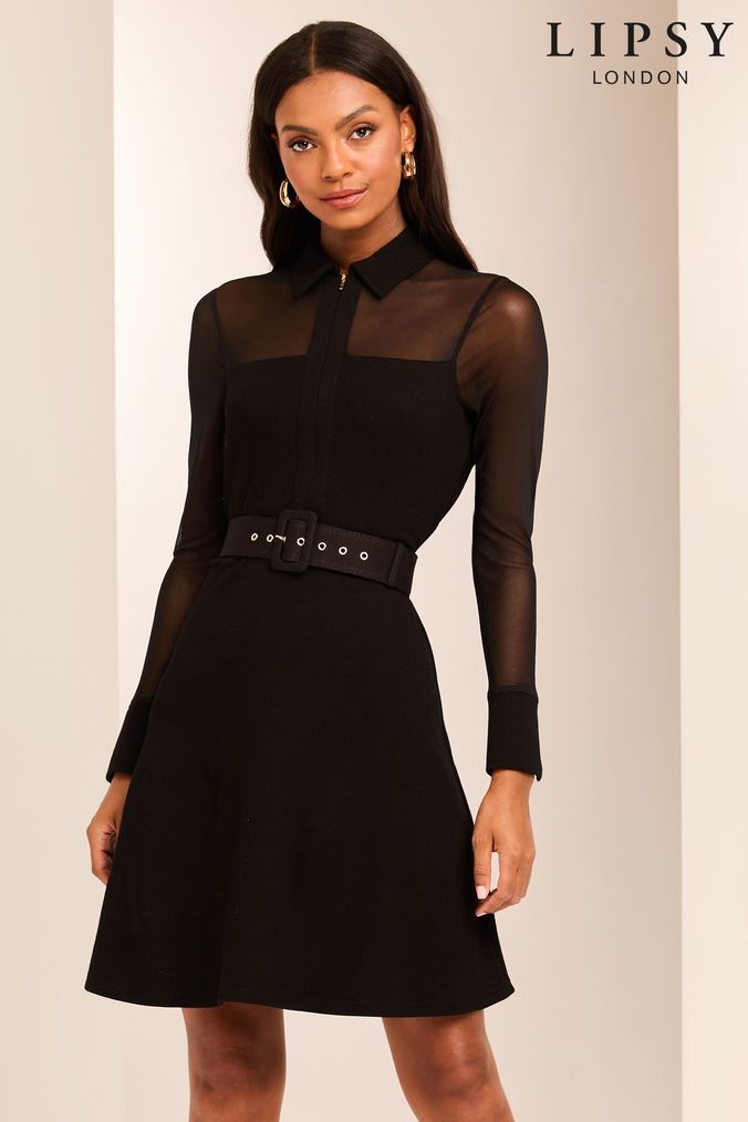 Buy Women s Black Lipsy Belted Long Sleeve Dresses Online ArvindShops
