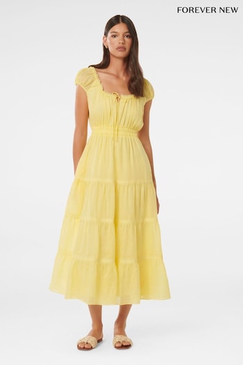 Forever New Yellow Tuscany Trim Detail Midi Dress (B73302) | £110