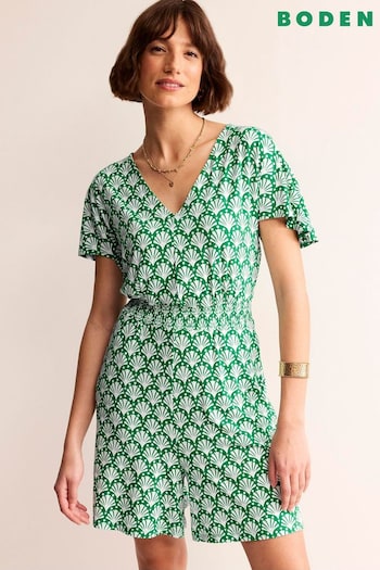 Boden Green Petite Smocked Jersey Playsuit (B73304) | £65
