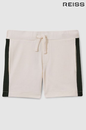 Reiss Ecru/Green Marl Teen Textured Cotton Drawstring Shorts (B73331) | £42