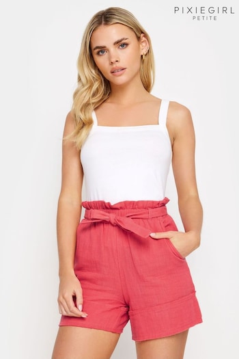 PixieGirl Petite Orange Coral Pink Cheesecloth Tie waist Shorts geradem (B73366) | £24