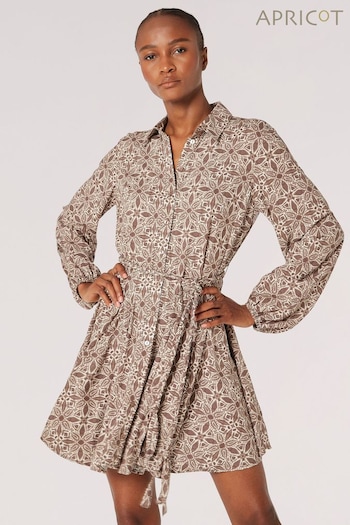 Apricot Grey Ikat Tile Shirt Mini Dress (B73371) | £39