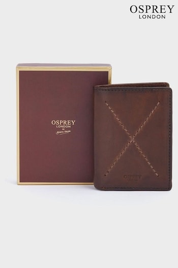 OSPREY LONDON The X Stitch Micro Leather RFID Card & Coin Brown Wallet (B73519) | £49