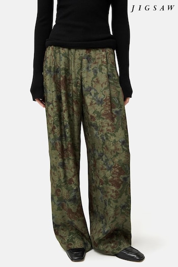 Jigsaw button-front Floral Jacquard Palazzo Trousers (B73544) | £150