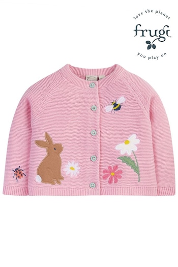 Frugi Pink Easter Rabbit Applique Detailed Cardigan (B73622) | £37 - £39