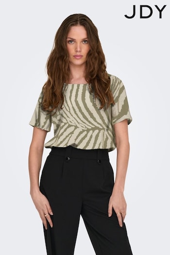 JDY Green Zebra Print Woven Short Sleeve T-Shirt (B73730) | £22