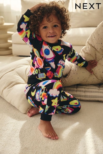 Black/Lime Fluro Space Single Soft Touch Fleece With Elastane Pyjamas (9mths-12yrs) (B73766) | £14 - £17