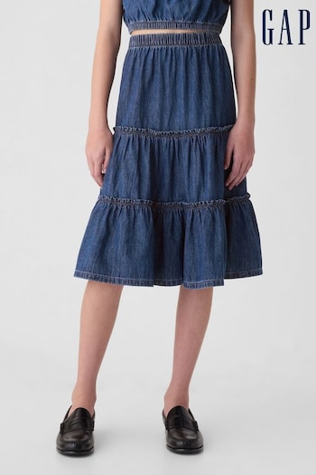 Gap Blue Cotton Tiered Denim Midi Skirt (4-13yrs) (B73816) | £25