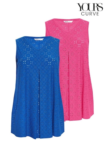 Yours Curve Blue Broidery Pleated Swing Vest 2 Pack (B73871) | £34
