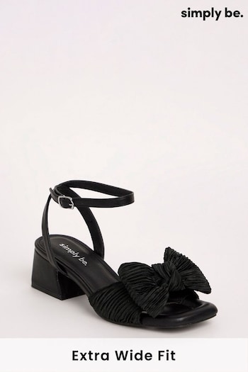 Simply Be Plisse Bow Low Occasion Heel Black Sandals in Extra Wide Fit (B73880) | £35