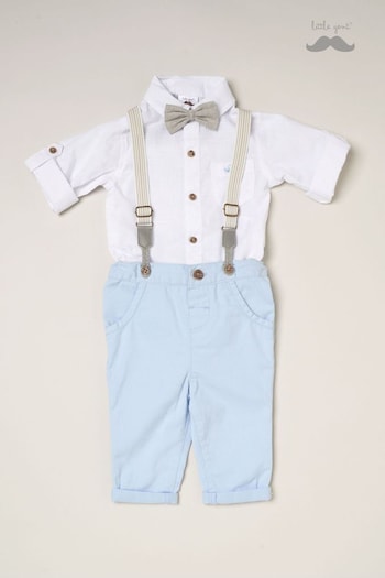 Little Gent Blue Shirt Bodysuit Bowtie Loop Brace & Trousers Outfit Set (B74078) | £28