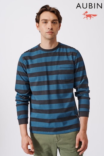 Aubin Blue Henry Stripe T-Shirt (B74163) | £59