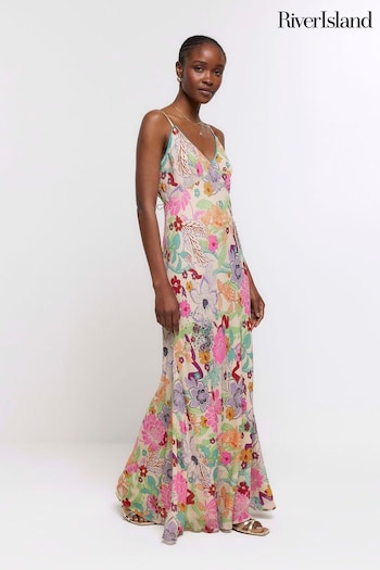 River Island Pink Floral Slip Maxi Dress (B74195) | £65
