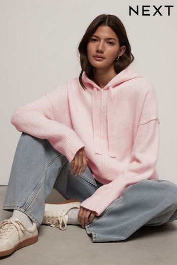 Pink Blush Relaxed Fit Oversized Knitted Hoodie Jumper (B74218) | £35