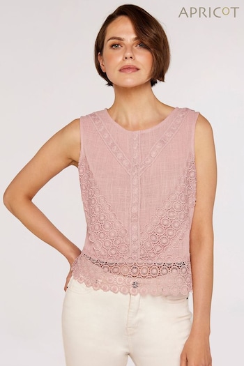 Apricot Pink Cotton Lace Bow Top (B74220) | £35