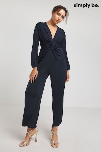 Simply Be Blue Slinky Knot Front Jumpsuit (B74280) | £42