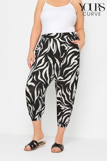 Yours Curve Black Zebra Print Cropped Harem Joggers (B74288) | £24
