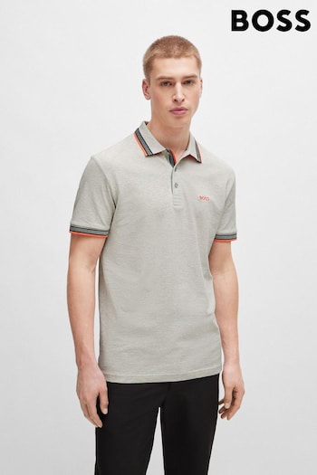 BOSS Grey Cotton Polo Shirt With Contrast Logo Details (B74299) | £89