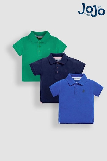 JoJo Maman Bébé Blue Polo Shirts 3-Pack (B74350) | £28