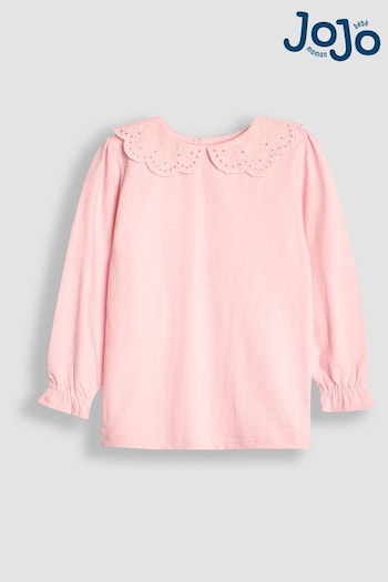 JoJo Maman Bébé Pink Pretty Top With Broderie Collar (B74363) | £15