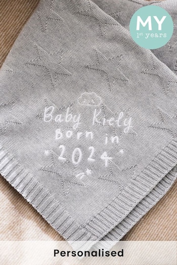 Personalised Born in 2024 Grey Marl Star Jacquard Blanket by My 1st Years (B74395) | £32