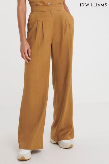 JD Williams Linen Pleated Wide Leg Brown Trousers (B74431) | £35