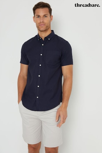 Threadbare Blue Cotton Blend Short Sleeve Shirt (B74618) | £26