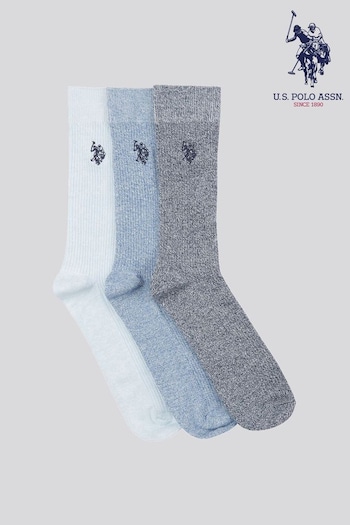 U.S. Polo Assn. Mens Blue Classic Rib Socks 3 Pack (B74629) | £20