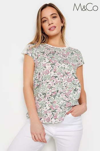 M&Co White Petite Floral Print T-Shirt (B74782) | £23