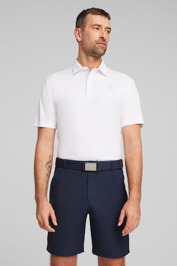 Puma White Pure Solid Golf Mens Polo Pique Shirt (B74834) | £35