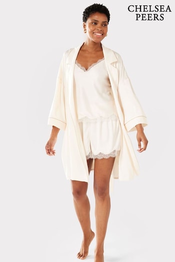 Chelsea Peers Cream Satin Lace Trim Dressing Gown (B74902) | £45