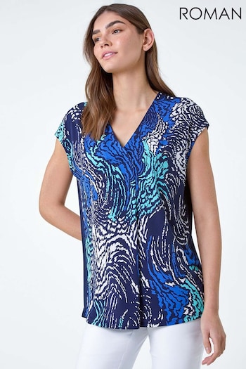 Roman Blue Abstract Wave Print Stretch Top (B74942) | £30