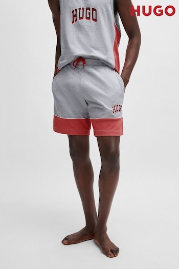 HUGO Grey Colour Block Sporty Varsity Logo Jersey Shorts contrast (B74944) | £59