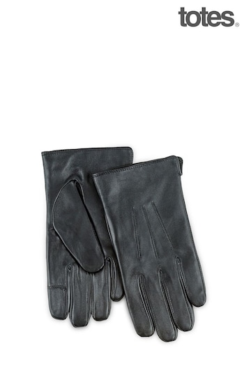 Totes Black Mens 3 Point Leather Water Repellent Smartouch Gloves (B74991) | £30