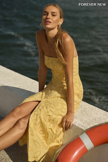 Forever New Yellow Daphne Broderie Strapless Midi Dress (B75016) | £120