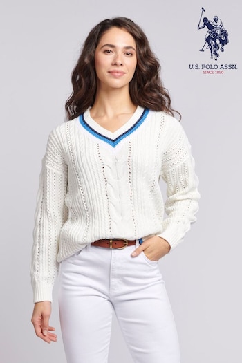 U.S. Polo Assn. Womens Cricket White Jumper (B75047) | £70