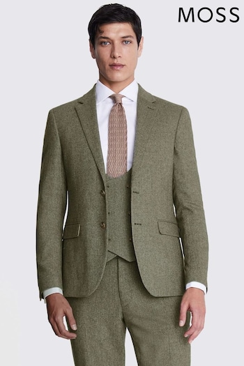 MOSS Slim Fit Green Sage Herringbone Tweed Jacket (B75050) | £159