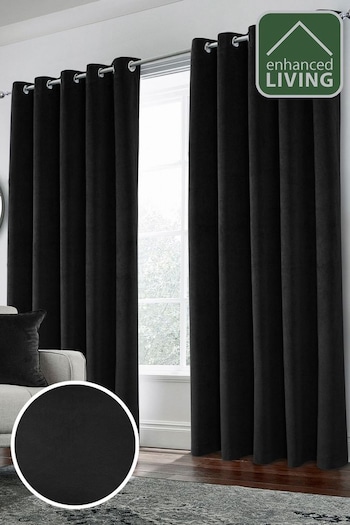 Enhanced Living Black Thermal Blackout Hampton Readymade Curtains (B75069) | £78 - £131