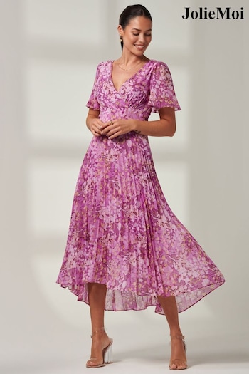 Jolie Moi Purple Vanya Wrap V-Neck Chiffon Maxi Dress (B75084) | £79