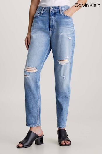 Calvin Klein Mom Blue Ripped Workout Jeans (B75211) | £130