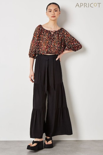 Apricot Black Tiered Wide-Leg Woven Trousers (B75273) | £35