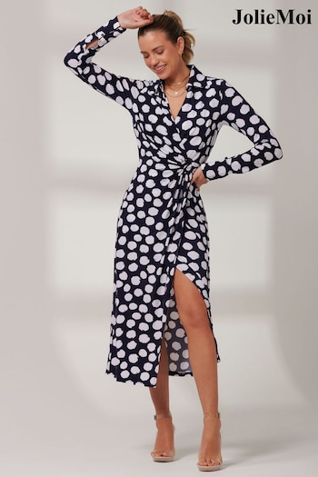 Jolie Moi Blue Reana Front Wrap Jersey Shirt Dress (B75454) | £55