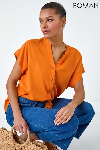 Roman Orange Plain Button Through Relaxed Shirt (B75599) | £28