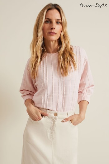Phase Eight Pink Tracy Check Textured Top (B75610) | £59