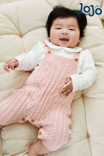 JoJo Maman Bébé Pink Knitted Dungarees & Top Set (B75640) | £32