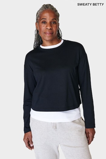 Sweaty Betty Black Essential Crop Long Sleeve T-Shirt (B75710) | £35