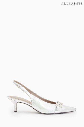AllSaints Silver Selina Slingback Heels (B75777) | £239