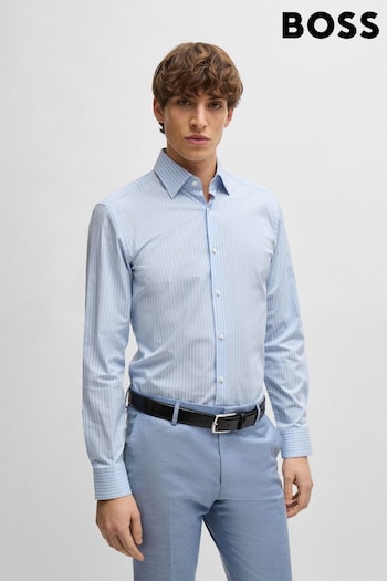 BOSS Blue Slim-Fit Shirt In Striped Easy-Iron Stretch Cotton (B75787) | £89